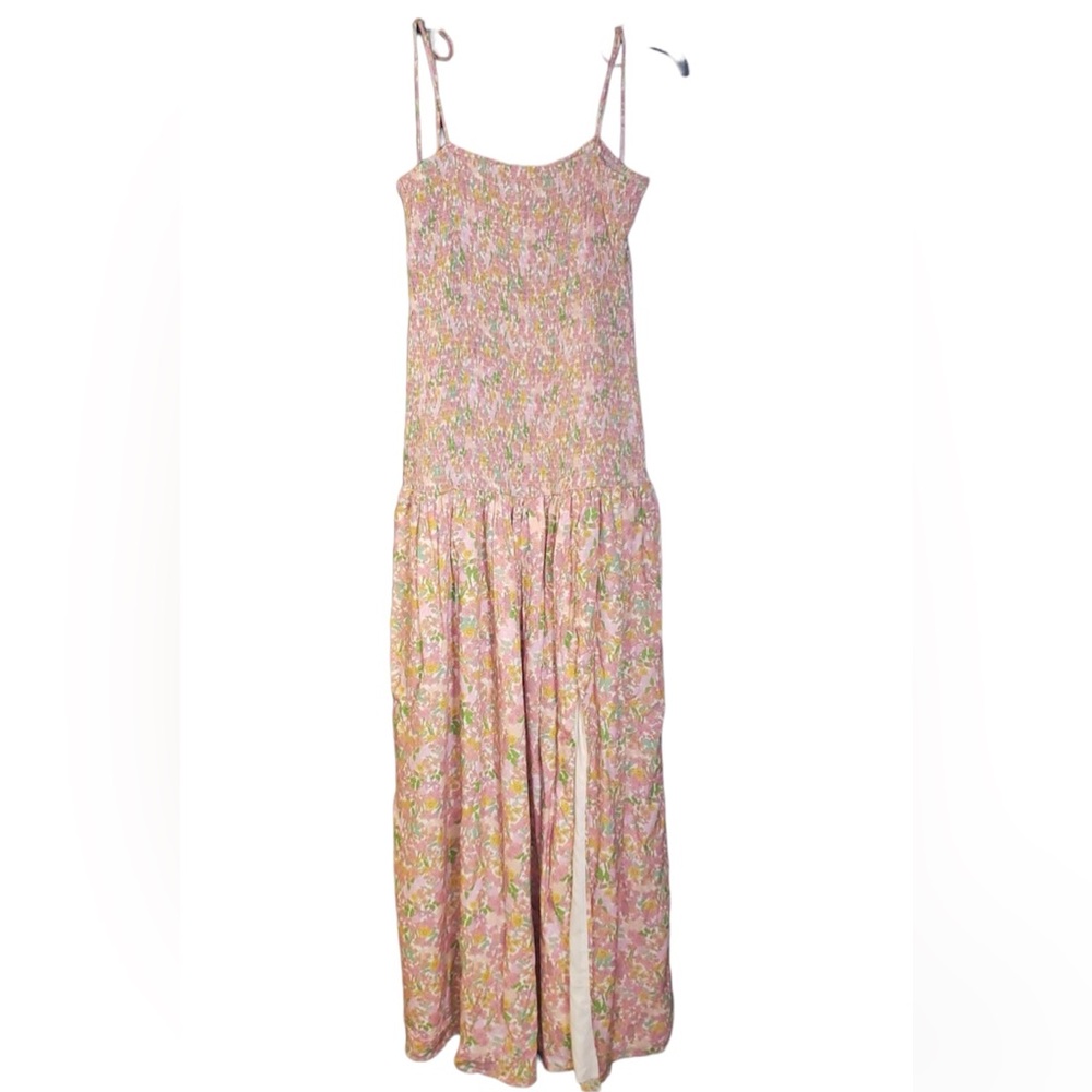 Showpo. Tie Strap Ruched A Line High Split Maxi Dress, size 10